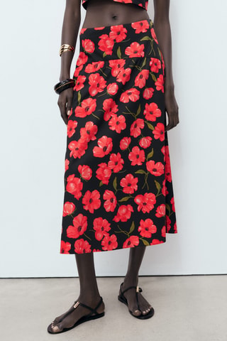 Jupe évasée à imprimé à fleurs - Noir
