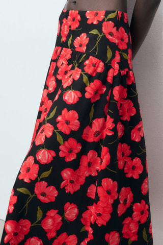 Jupe évasée à imprimé à fleurs - Noir