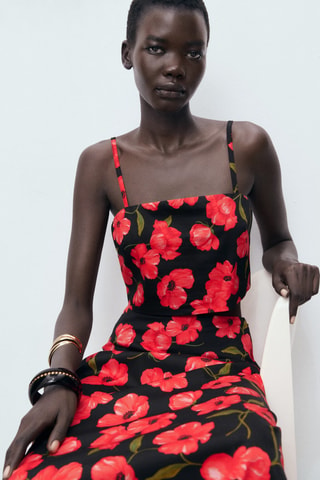 Jupe évasée à imprimé à fleurs - Noir