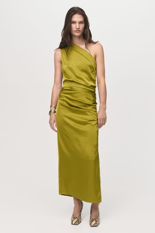 Robe asymétrique satinée avec fronce latérale - Olive