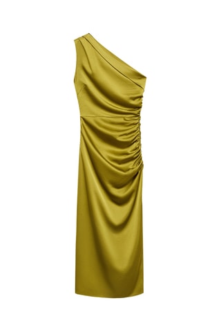 Robe asymétrique satinée avec fronce latérale - Olive