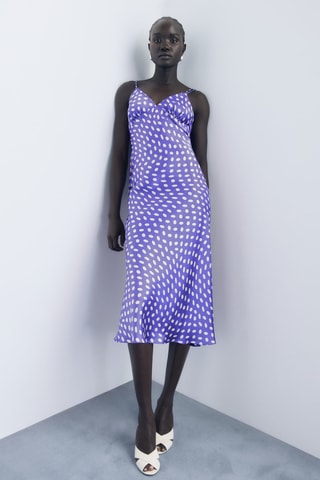 Robe satinée pois - Bleu