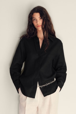 Chemise lin oversize - Noir