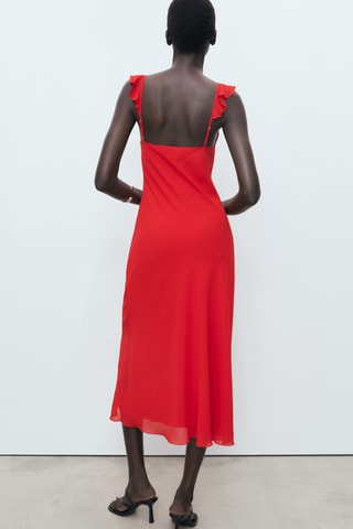 Robe midi avec encolure à volants - Rouge