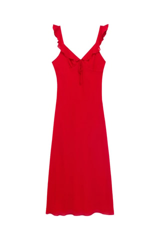 Robe midi avec encolure à volants - Rouge