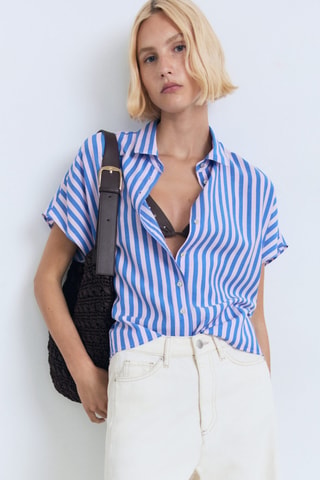 Chemise rayures manches courtes - Bleu