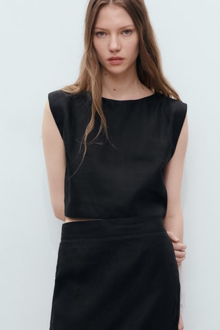 Top crop lin - Noir