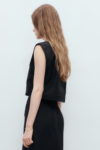 Top crop lin - Noir