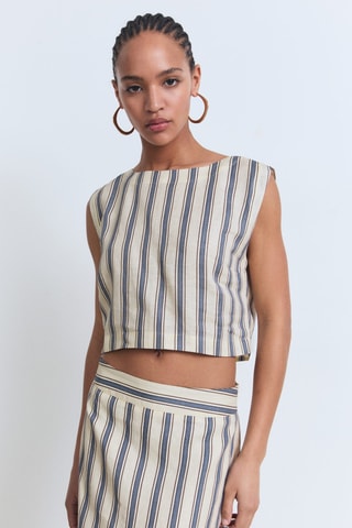 Top lin rayures - Écru