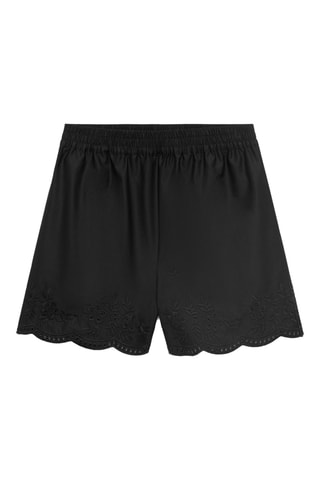 Short en satin bas brodé - Noir