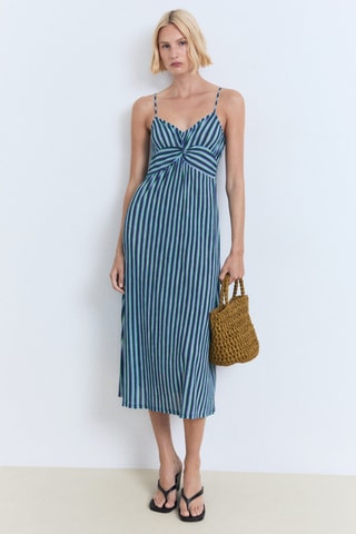 Robe froncée rayures - Bleu
