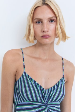 Robe froncée rayures - Bleu