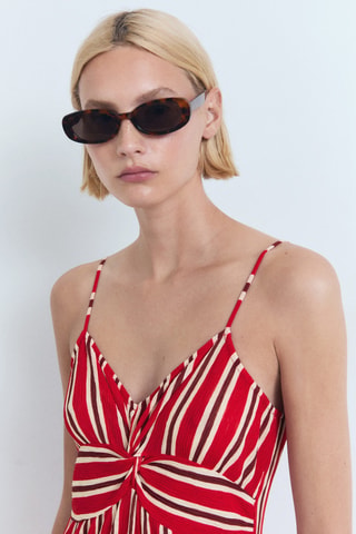 Robe froncée rayures - Rouge