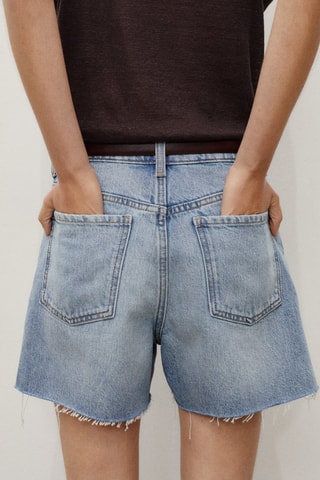 Short en jean bas effiloché - Bleu