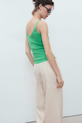 Top maille col V - Vert