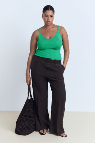 Top maille col V - Vert