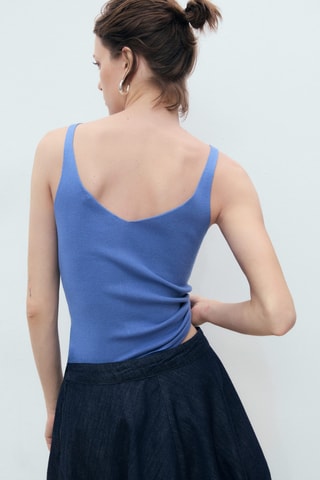 Top maille col V - Bleu Clair