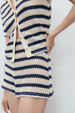 Short en crochet à rayures - Bleu Marine