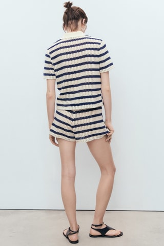 Short en crochet à rayures - Bleu Marine