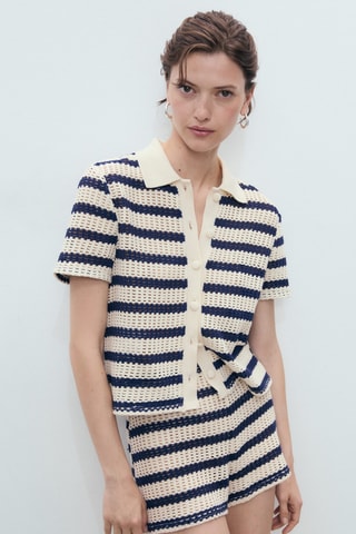 Short en crochet à rayures - Bleu Marine