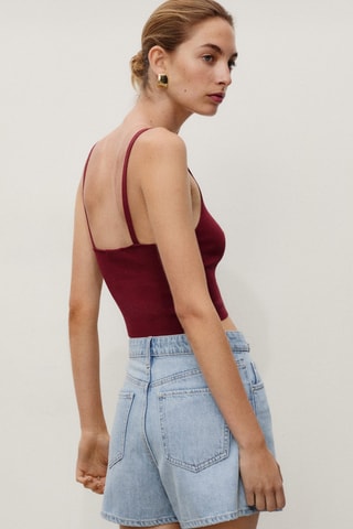 Short en jean droit taille haute - Bleu Clair