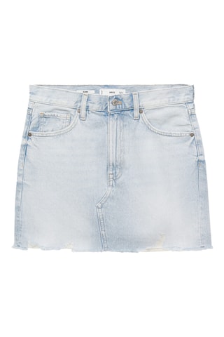 Jupe denim bas effiloché - Bleu Clair
