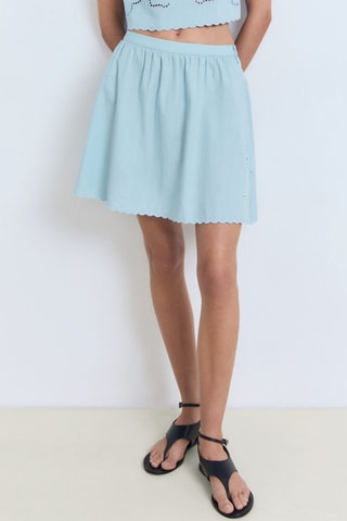 Jupe broderie base festonnée - Bleu Clair
