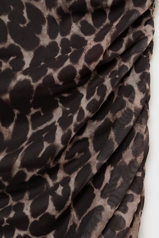 Robe midi froncée léopard - Marron