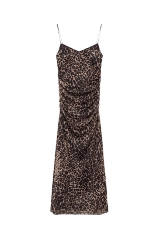 Robe midi froncée léopard - Marron