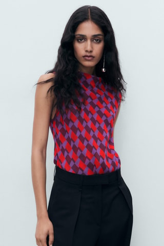 Blouse imprimée col bénitier - Violet