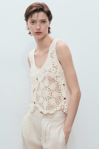 Top crochet fleurs - Écru