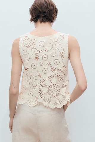 Top crochet fleurs - Écru