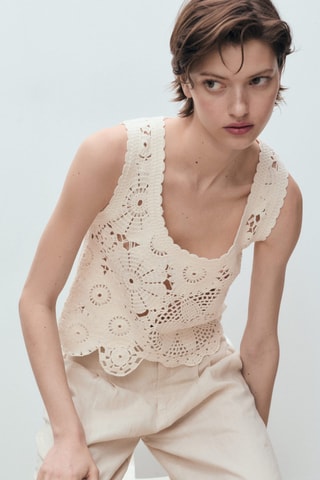 Top crochet fleurs - Écru