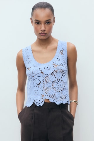 Top crochet fleurs - Bleu Clair