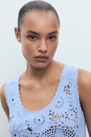 Top crochet fleurs - Bleu Clair