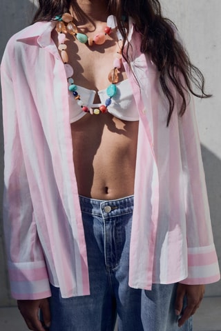 Chemise coton rayures - Rose Pastel