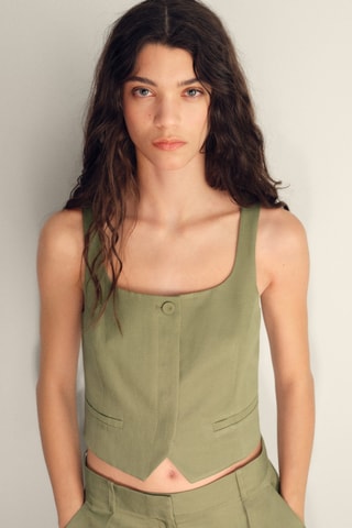 Gilet de costume lin mélangé - Kaki