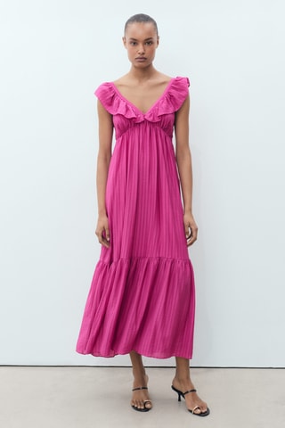Robe longue à col volanté - Fuchsia