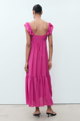 Robe longue à col volanté - Fuchsia