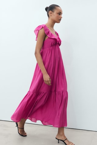 Robe longue à col volanté - Fuchsia