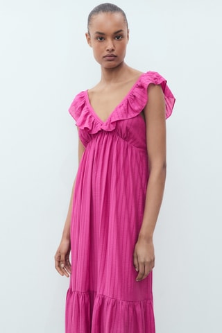 Robe longue à col volanté - Fuchsia