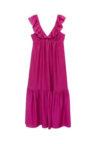 Robe longue à col volanté - Fuchsia