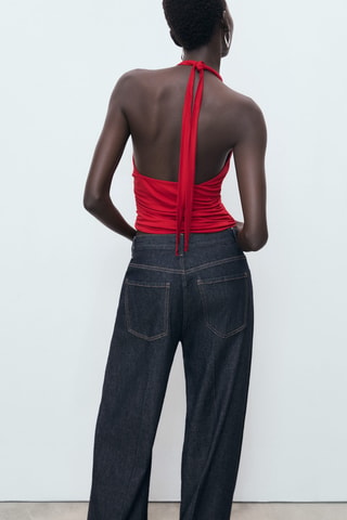 Top col en V dos nu - Rouge