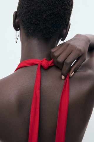Top col en V dos nu - Rouge