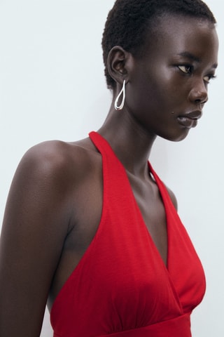 Top col en V dos nu - Rouge