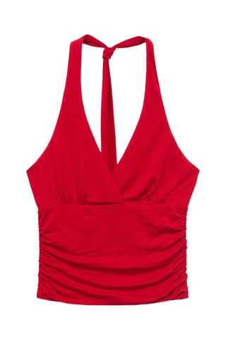 Top col en V dos nu - Rouge