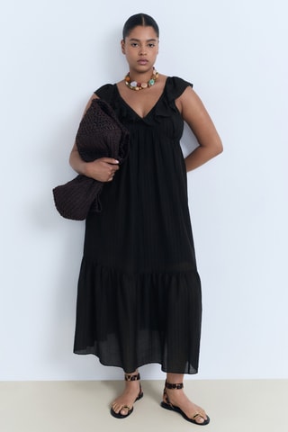 Robe longue à col volanté - Noir