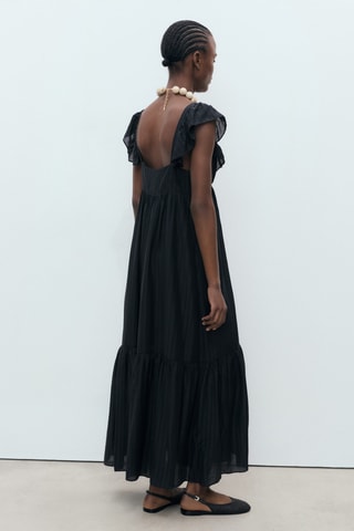 Robe longue à col volanté - Noir