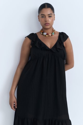 Robe longue à col volanté - Noir