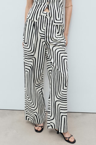 Pantalon lin imprimé géométrique - Écru